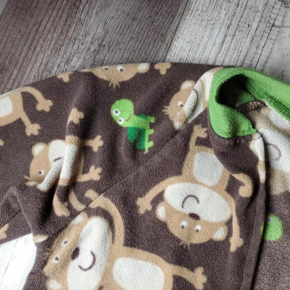 Carter's Size 2T Monkey Turtle Fleece Footed One Piece Sleeper Brown EUC - Picture 4 of 12